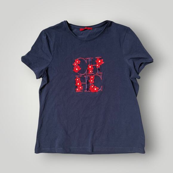 Carolina Herrera Women’s Navy Blue Embroidered Logo T-Shirt Size L - Picture 1 of 8